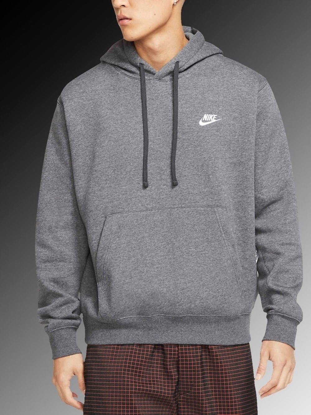 Nike Club Fleece Grey Pullover Hoodie Cozy Sweatshirt BV2654-063 Large